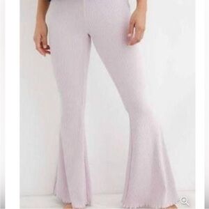 Aerie Light Purple Ribbed Flare Pants Sz Small